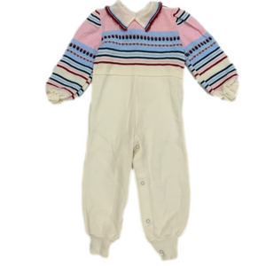 VINTAGE 70s Toddler One Piece Back Zip Fair Isle Knit Leisure Suit 24 Months